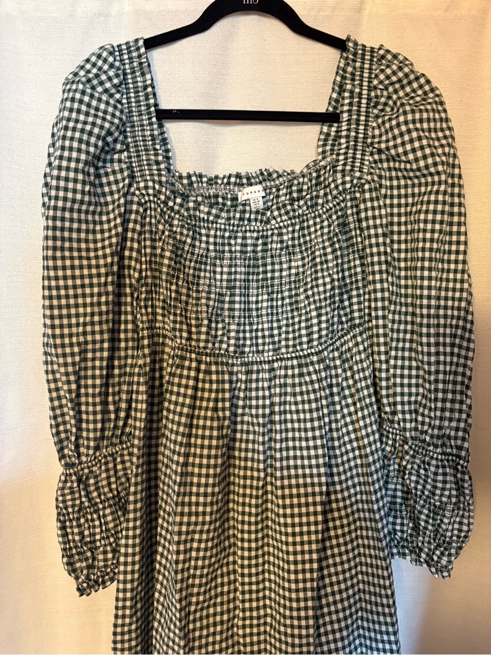 Topshop Green and White Gingham Smocked Midi Dress